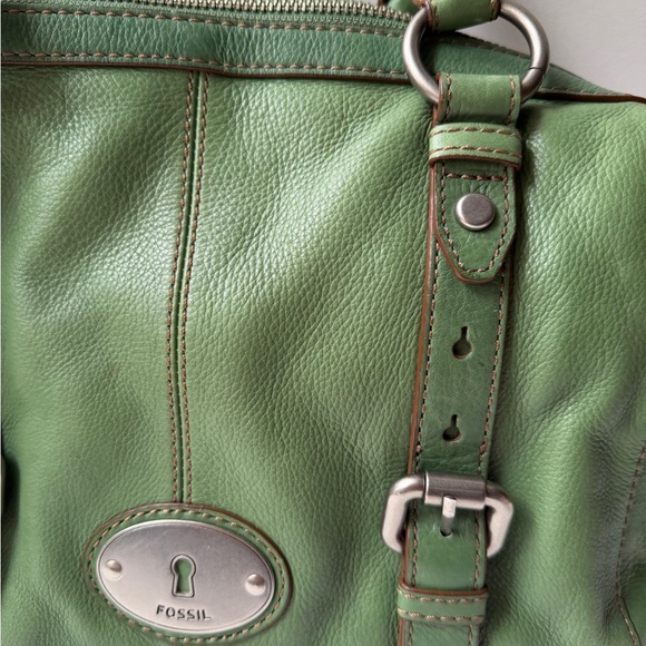Fossil Maddox Green Leather Satchel Bag Rare - Picture 5 of 16